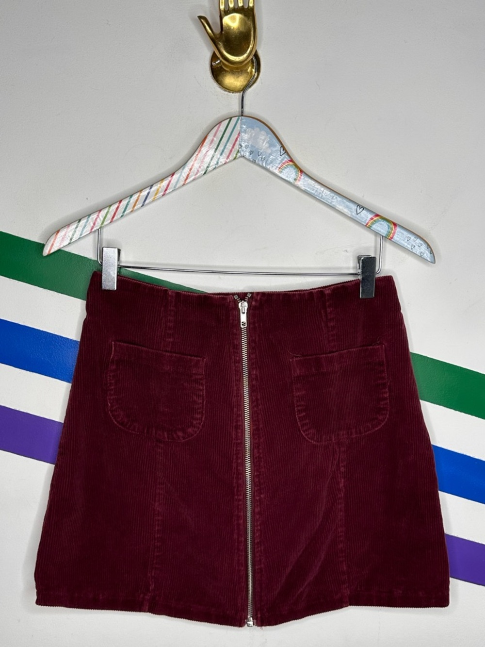 Brandy Melville maroon corduroy zip mini skirt one size